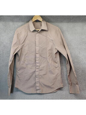 Armani Exchange AX Shirt Men Small Beige Collar Down Cotton